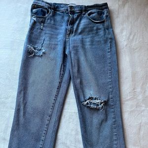 Straight leg light blue ripped jeans